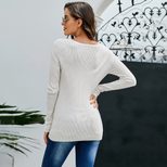 Womens Pullover Sweater Long Sleeve Round Neck Waist Tie Solid Color Casual Wear for Fall Winter Wholesale