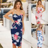 Sleeveless Floral Print Bodycon Dress Sexy Slim Fit Strapless Spring Summer Fashion Wholesale Av