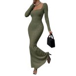 Elegant Long Sleeve Square Neck Dress Slim Fit Ankle Length Autumn Winter Perfect for Formal Occ