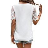 Lace Short Sleeve T Shirt for Women Solid Color Asymmetrical Neckline Fresh and Sweet Style Perf