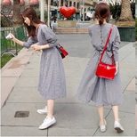 Vintage Inspired Plaid Long Dress Slim Fit Waist Defining Korean Style Casual College Fashion Wh