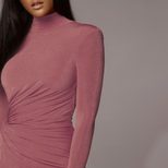 Bodycon Long Sleeve Turtleneck Dress Solid Color Knee Length Elegant Casual Wear