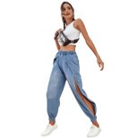 Casual Womens Denim Pants Side Slit Tapered Fit Comfortable Fabric Perfect for Everyday Wear Who