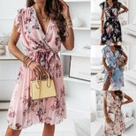Summer Ruffle Sleeve V Neck Digital Print Dress for Women Lightweight Trendy Comfortable Perfect
