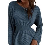 French Style Loose Fit Round Neck Knitted Dress Waist Defining Design Casual Wear for Fall Winte