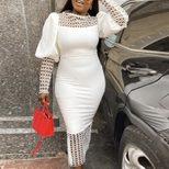 Plus Size Womens Casual Dress Long Sleeve Hollow Out Design High Waist Fit Suitable for Work or Everyday Wear Wholesale