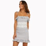 Lace Trimmed Striped Ruffle Hem Cami Dress Elegant Design Lightweight Fabric Summer Wear Wholesa
