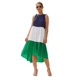 Colorful Summer Womens Patchwork Dress Casual Fit Short Sleeve Round Neck Lightweight Fabric