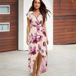 Floral Print Maxi Dress for Women Short Sleeve V Neck Summer Casual Wear Available in Multiple Sizes Wholesale