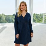 Plus Size Womens V Neck Dress Casual Fit Short Sleeve Comfortable Fabric Spring Summer Wear