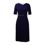 Pleated Midi Dress Round Neck Plus Size Elegant Design Suitable for Casual and Formal Occasions