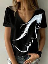 V Neck Printed Short Sleeve T Shirt for Women Casual Style Comfortable Fabric Available in Multiple Sizes Wholesale