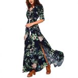 Bohemian Vintage Floral Maxi Dress V Neck Loose Fit Summer Vacation Wear custom packaging