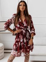 Chiffon Long Sleeve Printed Pleated Dress Elegant Design Lightweight Fabric Versatile Style Perf