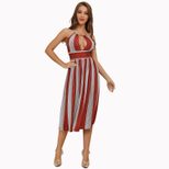 Striped Backless Halter Dress Sexy Design Comfortable Fabric Versatile Style Perfect for Summer