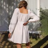 Womens A Line Dress Loose Fit Long Sleeve Elastic Waist Square Neck Casual Vacation Style Ready