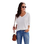 Womens V Neck Long Sleeve Top Loose Fit Waffle Knit Casual Autumn Wear ready to ship
