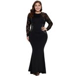 Plus Size Womens Lace Panel Hollow Out Long Sleeve Dress High Waist Elegant Design Perfect for F