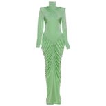 High Neck Long Sleeve Bodycon Dress Solid Color Ruched Design Backless Fashionable for Autumn Wi