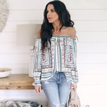 Womens Summer T Shirt Off Shoulder Loose Fit Floral Print Long Sleeve Casual Wear Wholesale Avai