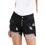 High Waisted Distressed Denim Shorts for Women Casual Style Straight Cut Vintage Wash Summer Wea