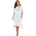 Colorful Tassel Beach Cover Up Dress Hand Crocheted Floral Patchwork Loose Fit Deep V Neck Whole