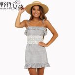 Lace Trimmed Striped Ruffle Hem Cami Dress Elegant Design Lightweight Fabric Summer Wear Wholesa