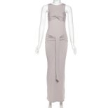 Elegant Womens Sleeveless Dress Solid Color Round Neck Tie Detail Slim Fit Winter Fashion Wholes