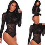High Neck Long Sleeve Geometric Stretch Bodysuit Pajamas Soft Fabric Comfortable Fit Stylish Des