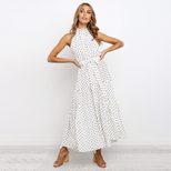 Polka Dot Midi Dress for Women Casual Fit Short Sleeve Tie Waist Summer Fashion