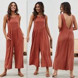 Womens Casual Jumpsuit Solid Color Comfortable Fit Sleeveless Design for Everyday Wear