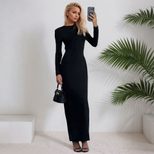 Black Cross Back Bodycon Dress Spring Fall Style Metal Buckle Detail Sexy Fit Perfect for Evenin
