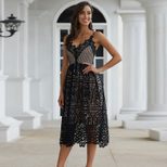 Lace Crochet Maxi Dress Summer Floral Print Sexy Spaghetti Straps Elegant Party Wear Wholesale A