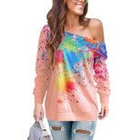 Asymmetrical Shoulder Graphic Print T Shirt for Women Casual Autumn Winter Style Available in Multiple Sizes Wholesale