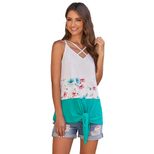 Womens Summer Floral Print Cross Back Tank Top Casual Fit Adjustable Straps Lightweight Fabric