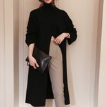 High Neck Long Sweater Dress High Waist Split Design Fashionable Style Autumn Wear for Women Who