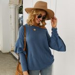 Womens Casual Solid Color T Shirt Knit Fabric Short Sleeve Round Neck Autumn Winter Collection