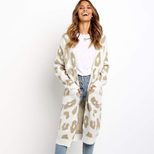 Long Sleeve Knitted Cardigan Mid Length Leopard Print Cozy Fabric Fall Winter Fashion for Women Wholesale Availa