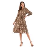 Chiffon Leopard Print Dress Long Sleeve Button Down Collar Fashionable Design Autumn Winter Coll