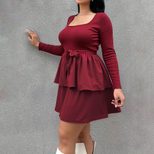 Elegant Long Sleeve Dress Slim Fit Solid Color Fashionable Style Perfect for Spring and Autumn W