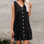 European Style V Neck Sleeveless Cardigan Dress Loose Fit Button Closure Summer Fashion Wholesal