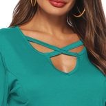 Womens Long Sleeve Cross Neck Solid Color Ruffle Hem T Shirt Casual Style Versatile Layering Who