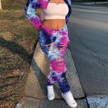 Casual Distressed Tie Dye Denim Pants Button Detail Straight Leg Breathable Fabric Ideal for Everyday Wear