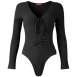 Deep V Neck Drawstring Triangle Jumpsuit Solid Color Knitted Stretch Fabric Casual Wear for Wome