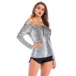 Womens Off Shoulder Zip T Shirt Slim Fit Snake Print Casual Style Perfect for Summer Outings Who