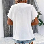 Summer Womens Fashion T Shirt Solid Color Button Detail Short Sleeve Casual Wear for Everyday Wh