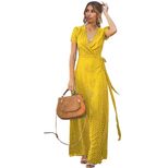 Womens Summer Dress Short Sleeve Deep V Neck Polka Dot Maxi Casual Wear low MOQ