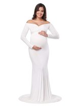 V Neck Long Sleeve Maternity Dress in Silk Cotton for Spring Photography Events in Multiple Sizes