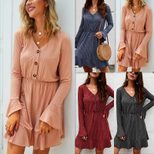 Fashionable Womens Dress Original Design Solid Color Long Sleeve Autumn Winter Collection Wholes