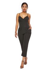Womens Casual Jumpsuit Deep V Neck Sleeveless Hollow Out Design Fashionable Relaxed Fit for Summer